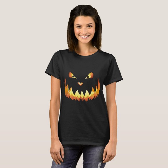 Pumpkin Ansikte 4 för Halloween T-shirt (Hel framsida)