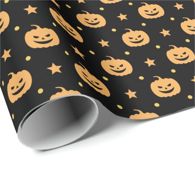 Pumpkin Ansikte Black Orange Halloween fest Presentpapper (Rullad Hörn)