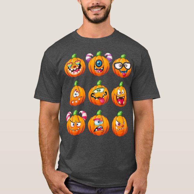 Pumpkin Ansikte Emoticon Halloween Costume för man T Shirt (Framsida)