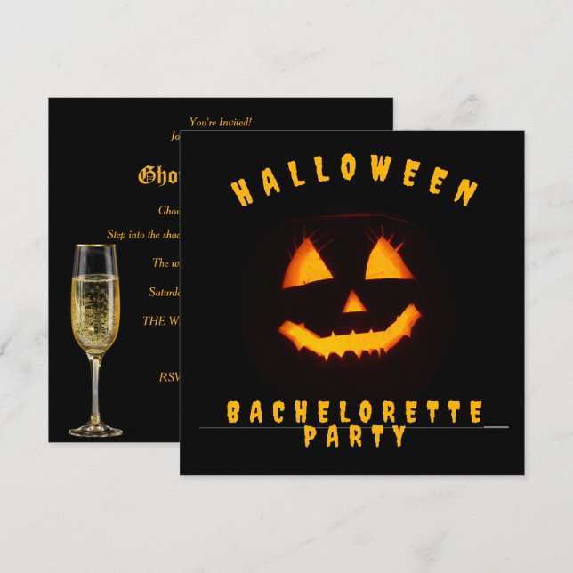 Pumpkin Ansikte Halloween Bachelorette Party Inbjudningar (Fram/baksida)