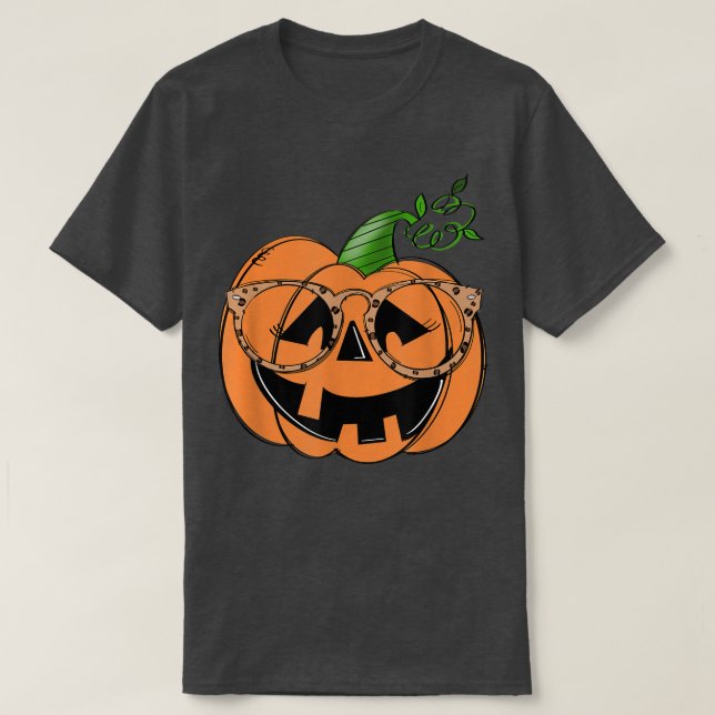 Pumpkin Ansikte Leopard Glasses Spooky Season Funn T Shirt (Design framsida)
