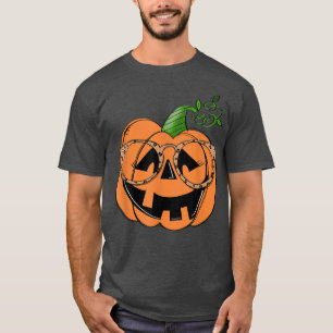 Pumpkin Ansikte Leopard Glasses Spooky Season Funn T Shirt