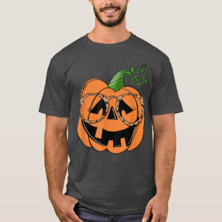 Pumpkin Ansikte Leopard Glasses Spooky Season Funn T Shirt