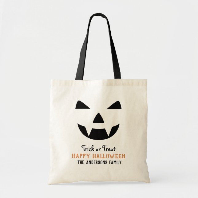 Pumpkin Ansikte Modern Script Happy halloween Anpa Tygkasse (Framsidan)