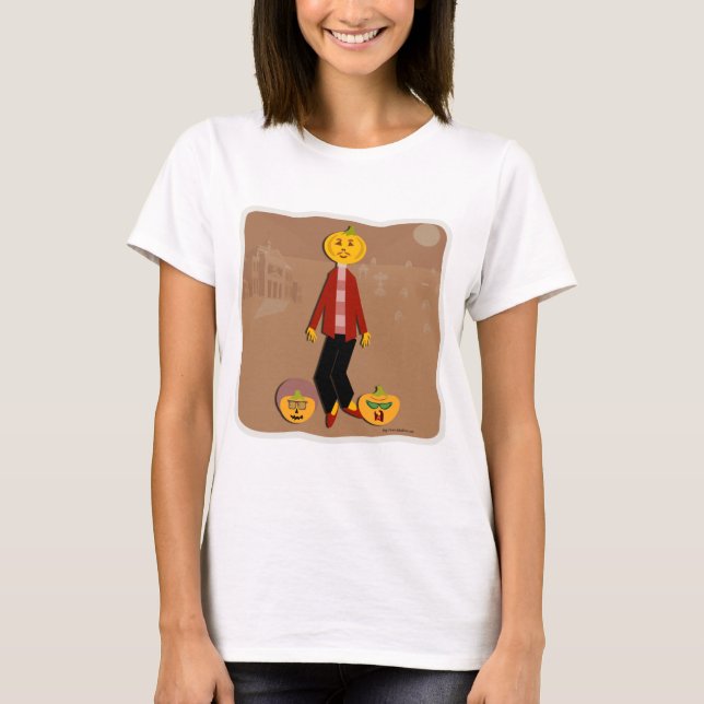 Pumpkin Ansikte Tecknad Halloween Character Art T Shirt (Framsida)