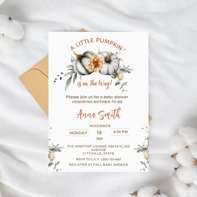 Pumpkin är på samma sätt som Fall Baby Shower Inbjudningar (simple clean minimal little pumpkin baby shower girl boy twin chic fall autumn thanksgiving theme)