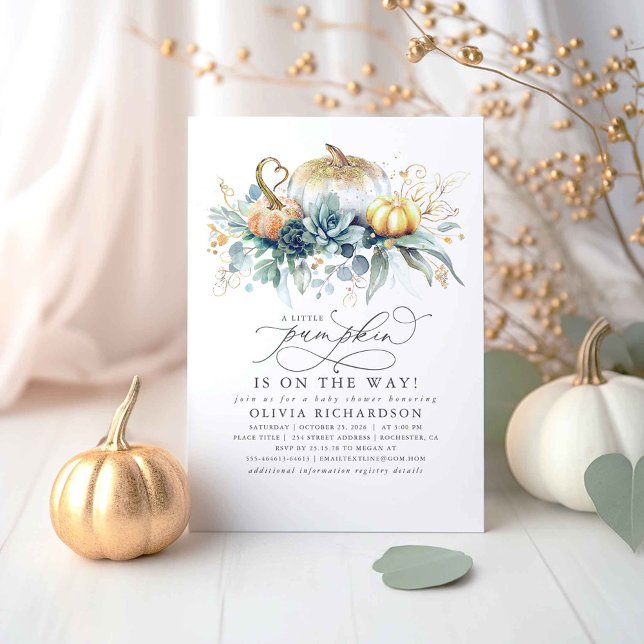 Pumpkin är på Way Succulents Fall Baby Shower Inbjudningar (A Little Pumpkin Is On The Way - Fall Baby Shower Invitations)