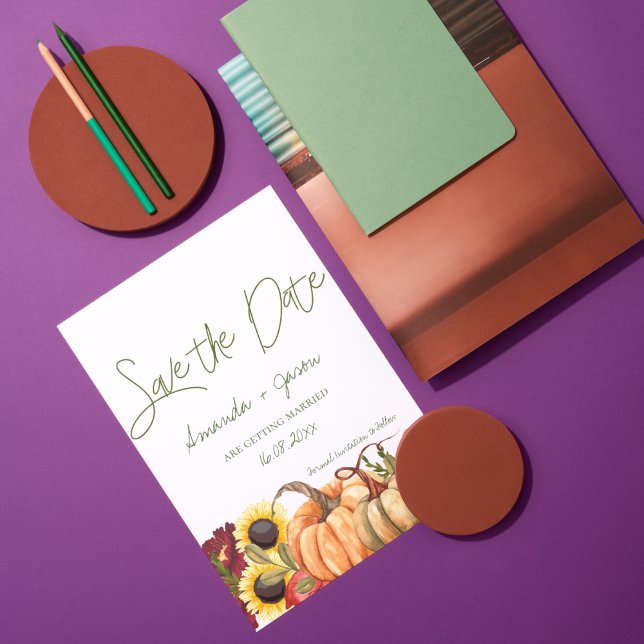 Pumpkin Autumn Blommigt Fall WedSave Date (Pumpkin Autumn Floral Fall Wedding Save The Date Invitation)