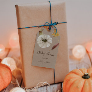 Pumpkin Autumn Blommigt Monogram Baby Shower Presentetikett