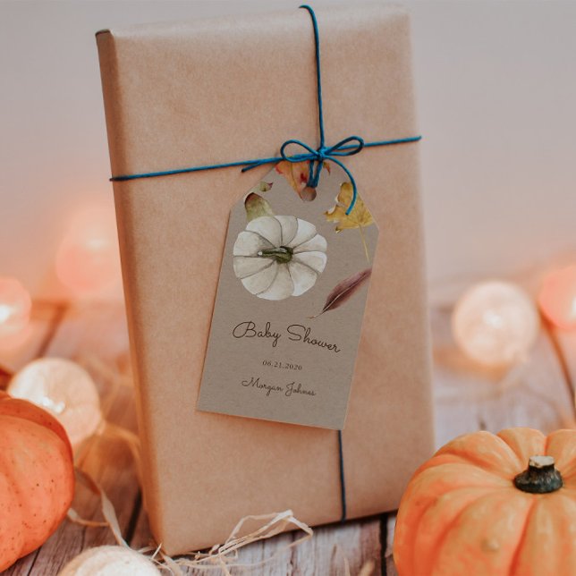 Pumpkin Autumn Blommigt Monogram Baby Shower Presentetikett (Skapare uppladdad)