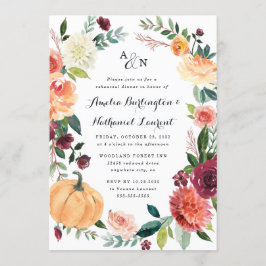 Pumpkin Autumn Chic Blommigt Rustic Rehearsal Dinn Inbjudningar