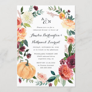 Pumpkin Autumn Chic Blommigt Rustic Rehearsal Dinn Inbjudningar
