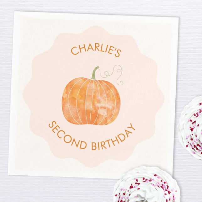 Pumpkin Autumn faller andra födelsedag Pappersservett (Pumpkin 2nd second birthday paper party napkin)