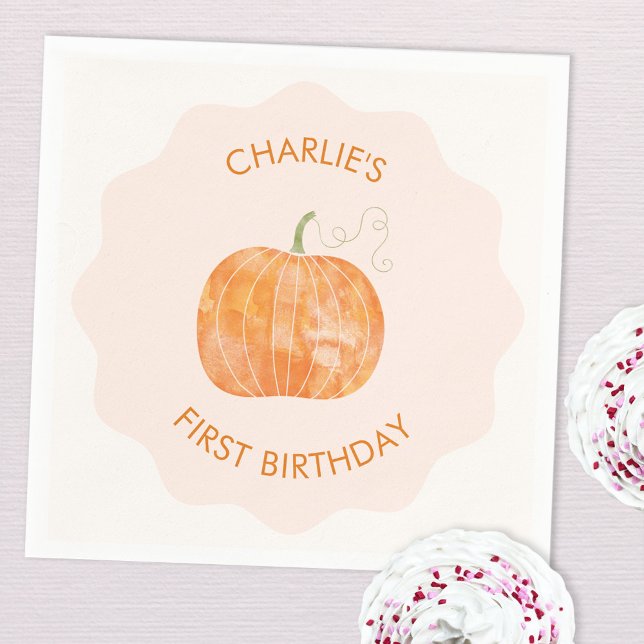 Pumpkin Autumn faller första födelsedag Pappersservett (Cute pumpkin watercolor autumn fall first birthday party paper napkin)