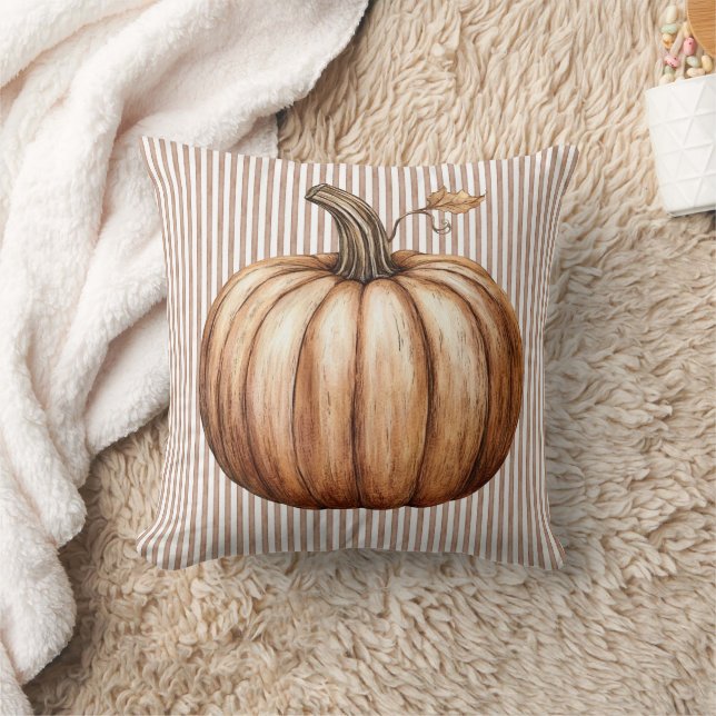 Pumpkin Autumn Farmhouse Stripe Pillow Kudde (Filt)