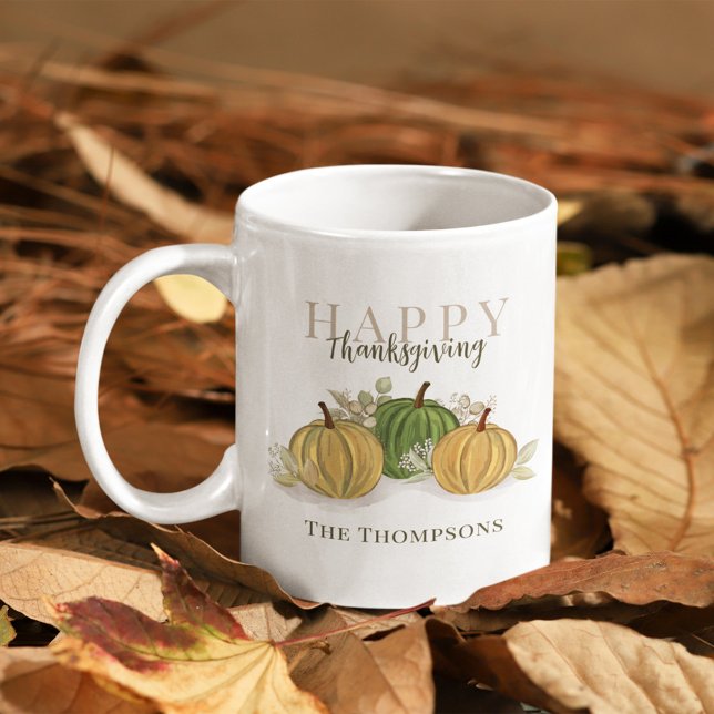 Pumpkin Autumn Happy thanksgiving Anpassningsbar Kaffemugg (Happy Thanksgiving watercolor personalized mug)