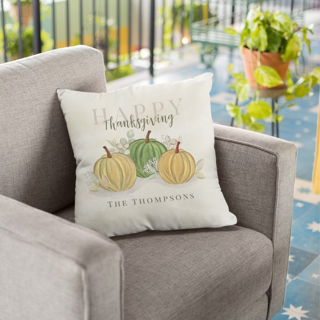 Pumpkin Autumn Happy thanksgiving Anpassningsbar Kudde (Fall autumn pumpkin gourds personalized throw pillow. )