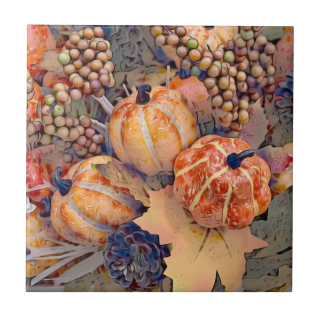 Pumpkin Autumn Orange Löv Digital Painting Kakelplatta (Framsidan)