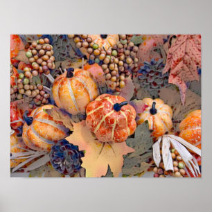 Pumpkin Autumn Orange Löv Digital Painting Poster