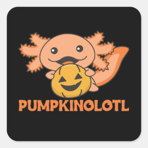 Pumpkin Axolotl Älskare Cute Animals för Halloween Fyrkantigt Klistermärke