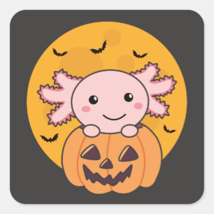 Pumpkin Axolotl Älskare sötdjur för Halloween Fyrkantigt Klistermärke