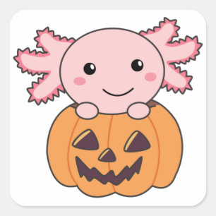 Pumpkin Axolotl Älskare sötdjur för Halloween Fyrkantigt Klistermärke