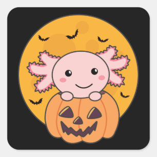 Pumpkin Axolotl Älskare sötdjur för Halloween Fyrkantigt Klistermärke