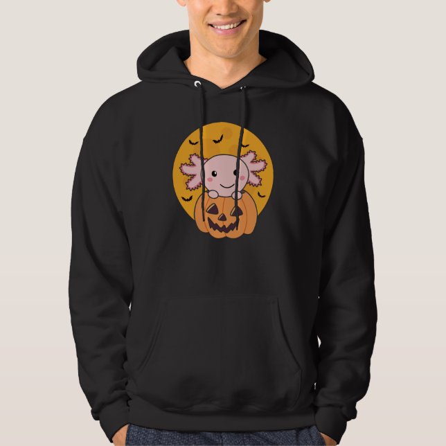 Pumpkin Axolotl Älskare sötdjur för Halloween Hoodie (Framsida)