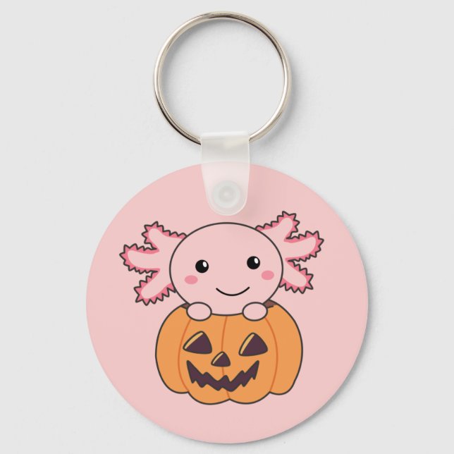 Pumpkin Axolotl Älskare sötdjur för Halloween Nyckelring (Framsida)