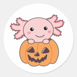 Pumpkin Axolotl Älskare sötdjur för Halloween Runt Klistermärke