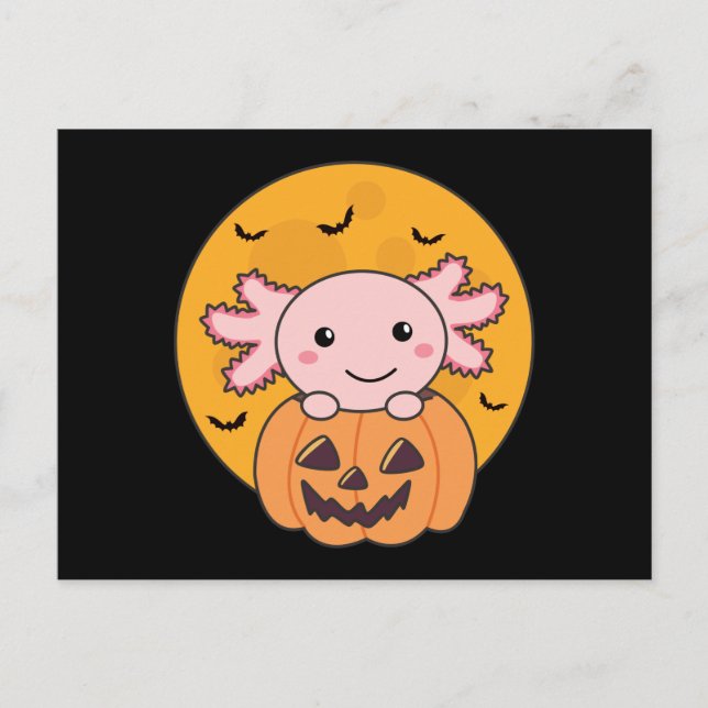 Pumpkin Axolotl Älskare sötdjur för Halloween Vykort (Framsida)