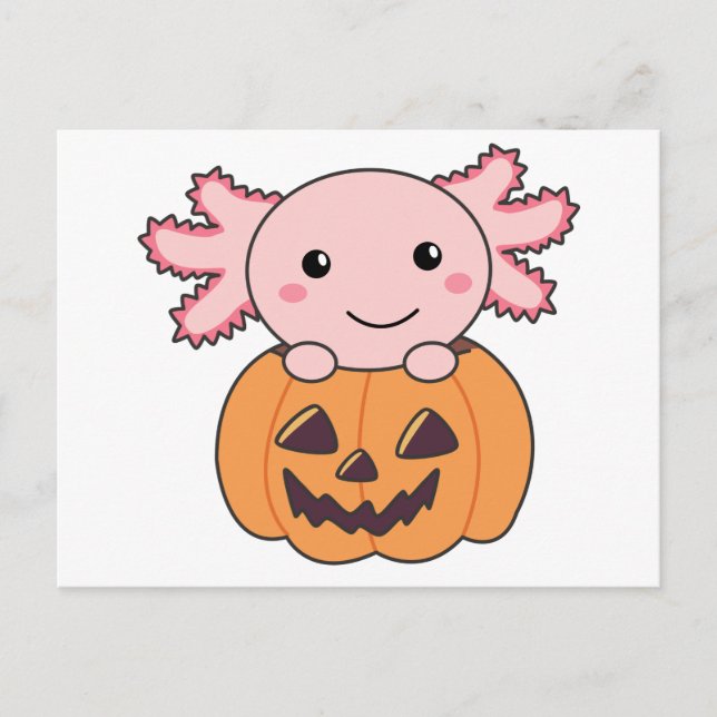 Pumpkin Axolotl Lovers Sweet Animals For Halloween Vykort (Framsida)