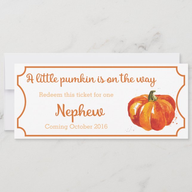 Pumpkin baby Announcement Biljett Newphew Meddelande (Framsida)