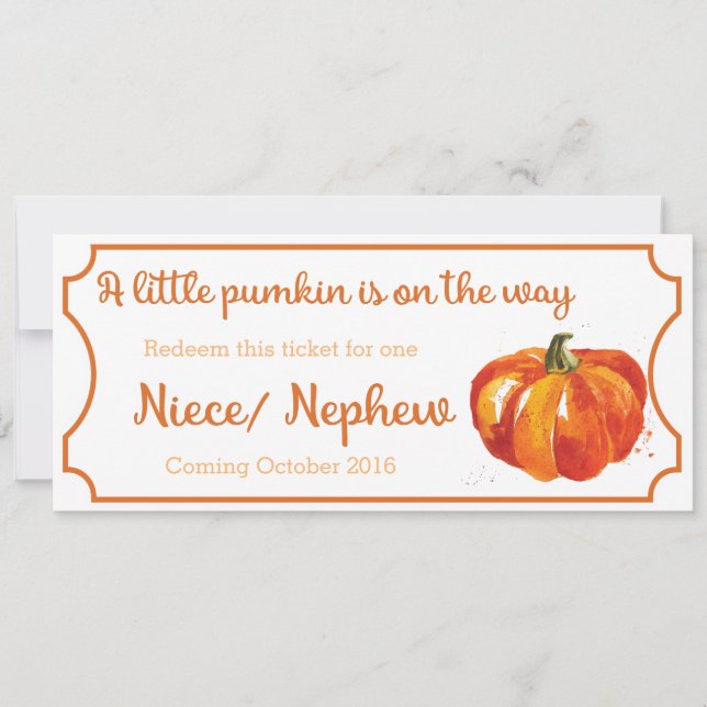 Pumpkin baby Announcement Biljett Niece / Nephew Meddelande (Framsida)