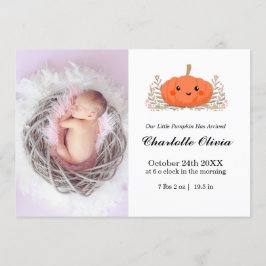 Pumpkin Baby Birth-annons Card Inbjudningar
