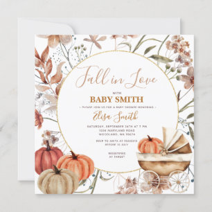 Pumpkin Baby Carriage Fall in kärlek Baby Shower Inbjudningar