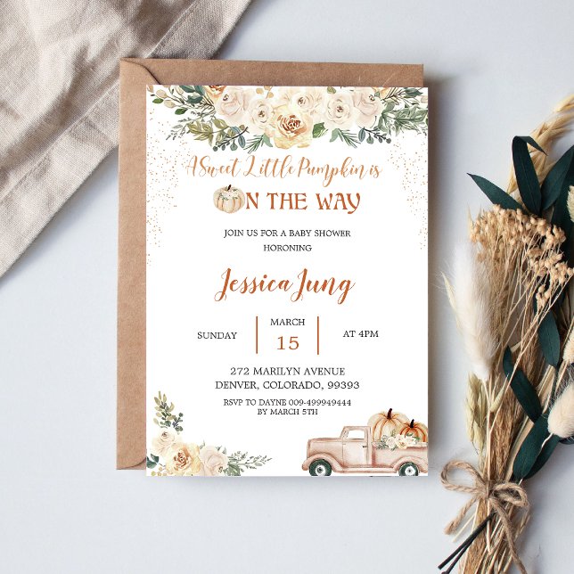 Pumpkin Baby Shower A Sweet Little Pumpkin Inbjudningar (Skapare uppladdad)