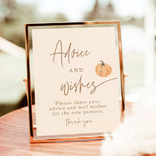 Pumpkin Baby Shower Advice and Önskemål Card Poster