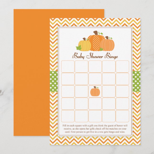 Pumpkin Baby Shower Bingo Inbjudningar (Fram/baksida)