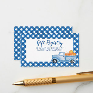 Pumpkin Baby Shower blue Play Lastbil Gift-registe Tilläggskort