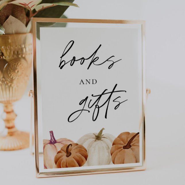 Pumpkin Baby Shower Bokar and Gifts Sign Poster (Skapare uppladdad)