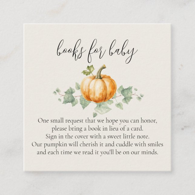 Pumpkin Baby Shower Bokar för Baby-kort Tilläggskort (Framsida)