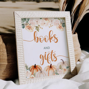 Pumpkin Baby Shower Bokar och Gifts-tecken Poster