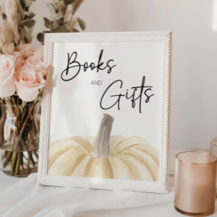Pumpkin Baby Shower Bokar och Gifts-tecken Poster