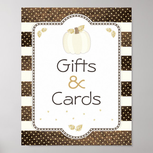 Pumpkin Baby Shower Bord Sign, Wood & Ivory Poster (Framsidan)