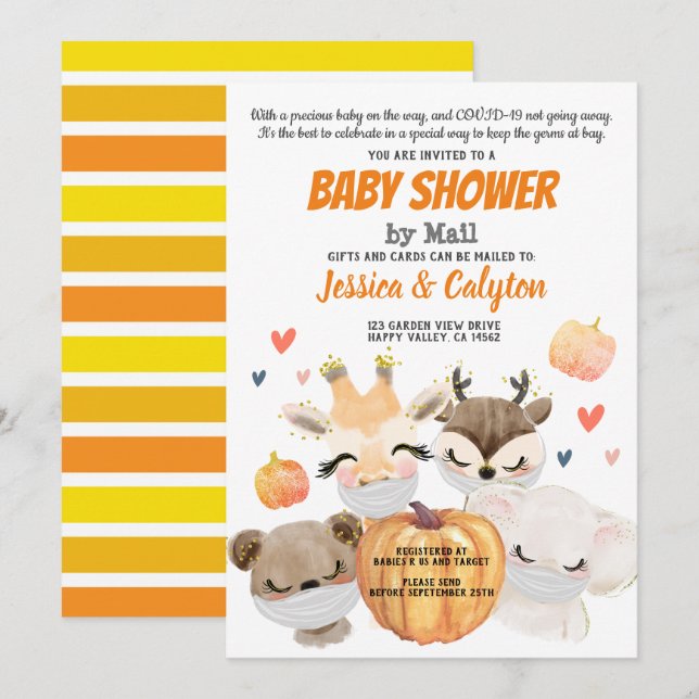 Pumpkin Baby Shower by Mail Woodland Animal Inbjudningar (Fram/baksida)