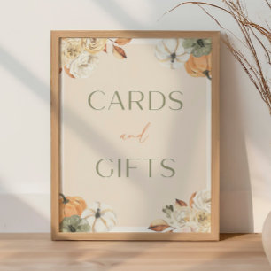 Pumpkin Baby Shower Card och Gifts Sign Poster