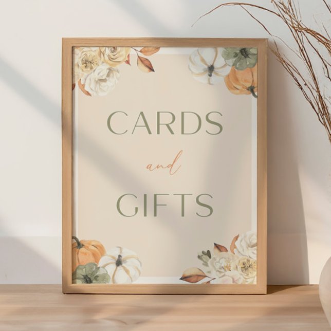 Pumpkin Baby Shower Card och Gifts Sign Poster (Skapare uppladdad)