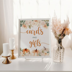 Pumpkin Baby Shower Card och Gifts Sign Poster