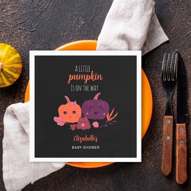 Pumpkin Baby Shower Cute Black Lila Modern Pappersservett (Skapare uppladdad)